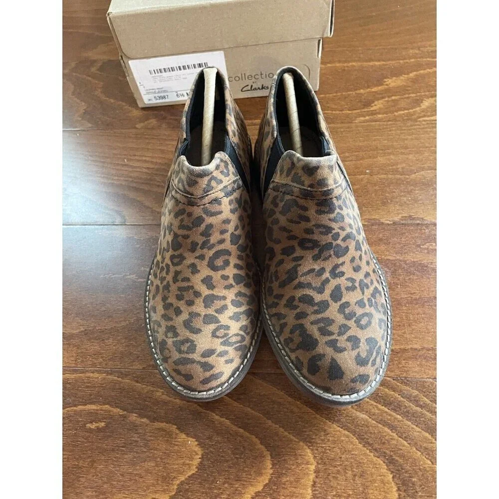Clarks‎ Womens 5 M Camzin Step Leopard Animal Print Brown Leather Shoes NEW